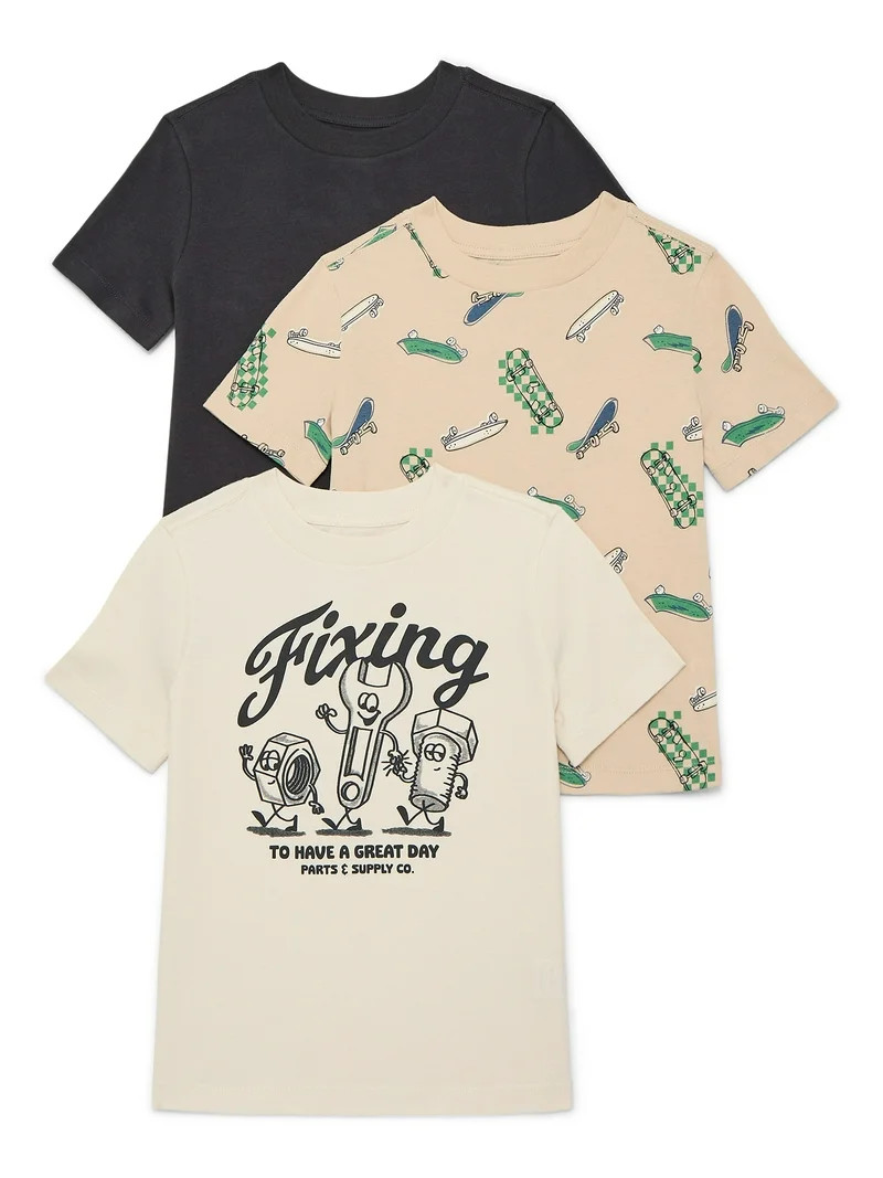 Wonder Nation Little Boys Multipack Short Sleeve Tees, 3-Pack, Sizes 4-10 | Walmart (US)