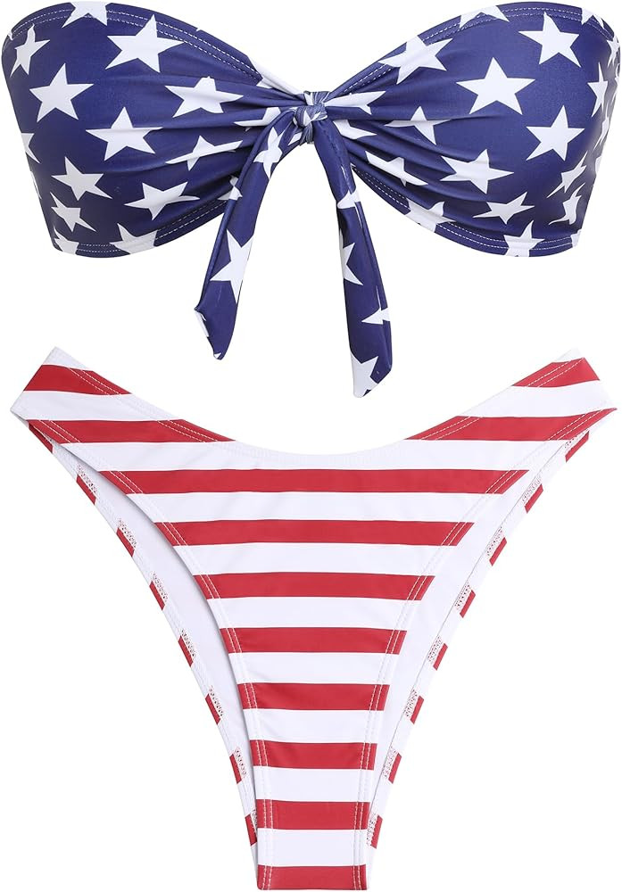 ZAFUL Knotted Bandeau Bikini for Women Strapless Swimsuits High Cut Bathing Suit Sexy Cheeky Tie ... | Amazon (US)