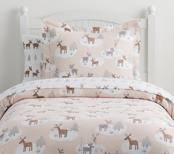 Organic Flannel Winter Reindeer Duvet Cover | Pottery Barn Kids