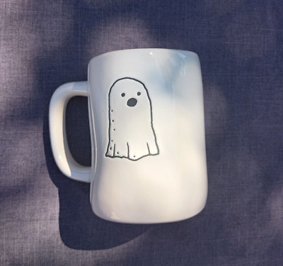 Rae Dunn Halloween White GHOSTED Mug Ghost on Back & Black Interior - NWT- 1 Mug | eBay US