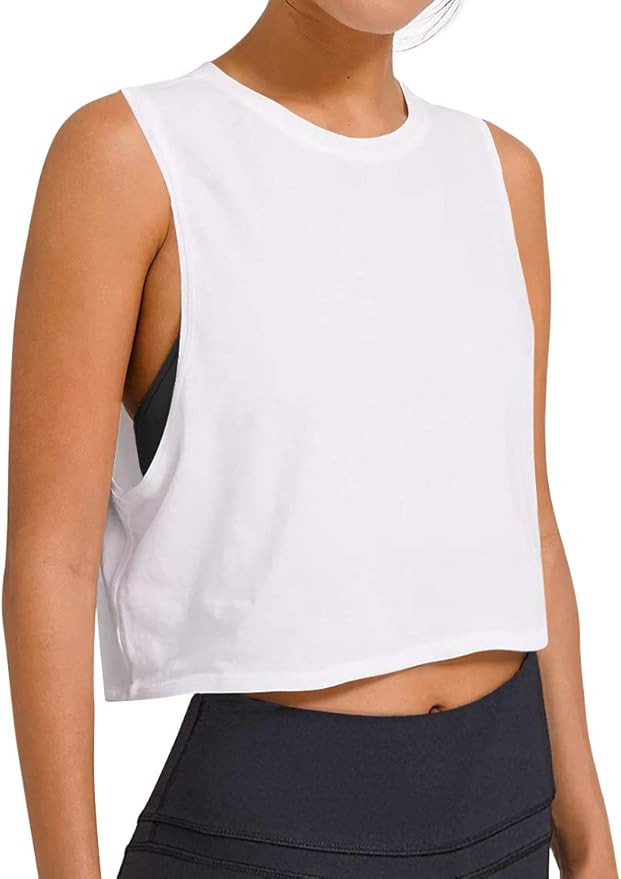 LASLULU Crop Tops Workout Tops Loose Sleeveless Cropped Muscle Tank Open Back Shirts Gym Exercise... | Amazon (US)