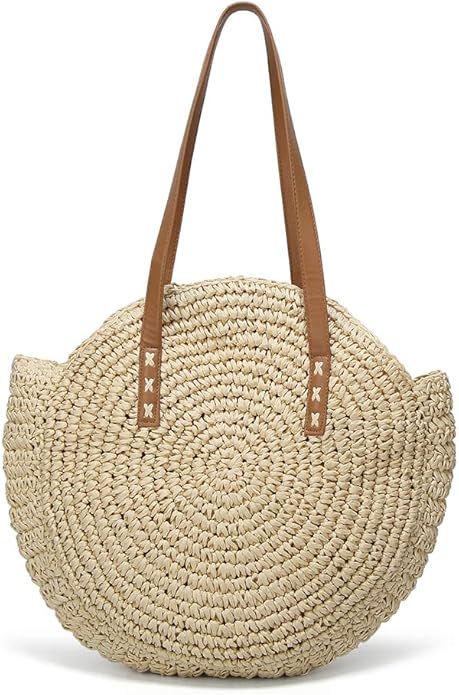 Straw Beach Bags Tote Tassels Bag Hobo Summer Handwoven Shoulder Bags Purse With Pom Poms | Amazon (US)