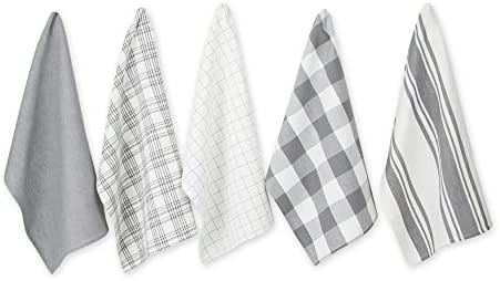 DII Everyday Basic Kitchen Collection Large Woven Cotton Dishtowel/Tea Towel Set, 18x28, Gray, 5 ... | Amazon (US)