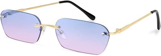 FEISEDY Retro Trendy Rectangle Rimless Sunglasses Women Men Small 90s Vintage Narrow Y2K Sunglass... | Amazon (US)