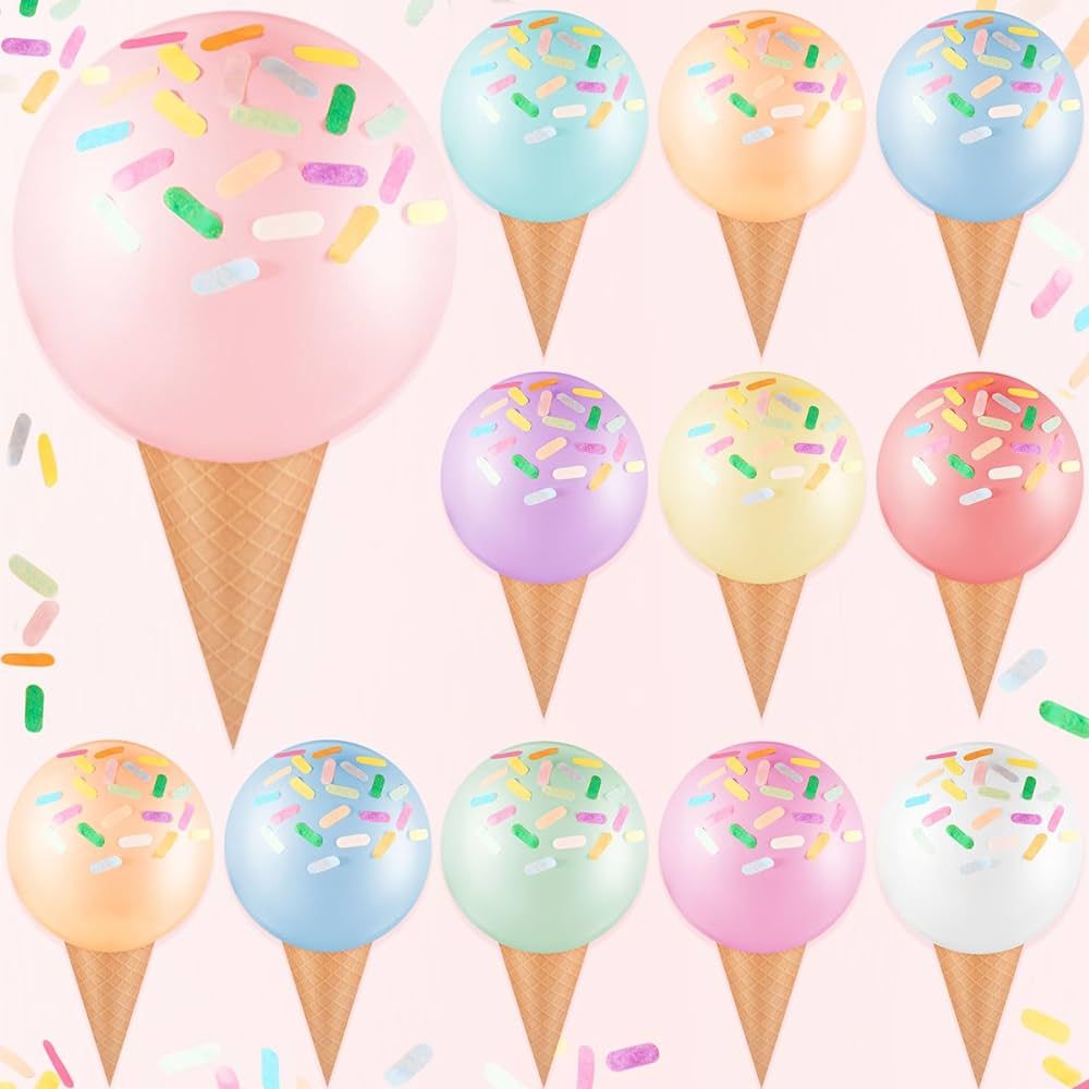 12 Pcs 15 Inch Ice Cream Balloon and Wrapping Paper Cones Kit Ice Cream Birthday Party Decoration... | Amazon (US)