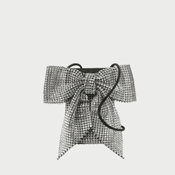 Like New, Loeffler Randall Violet Rhinestone Bow Mini Crossbody, Black & Silver | Poshmark