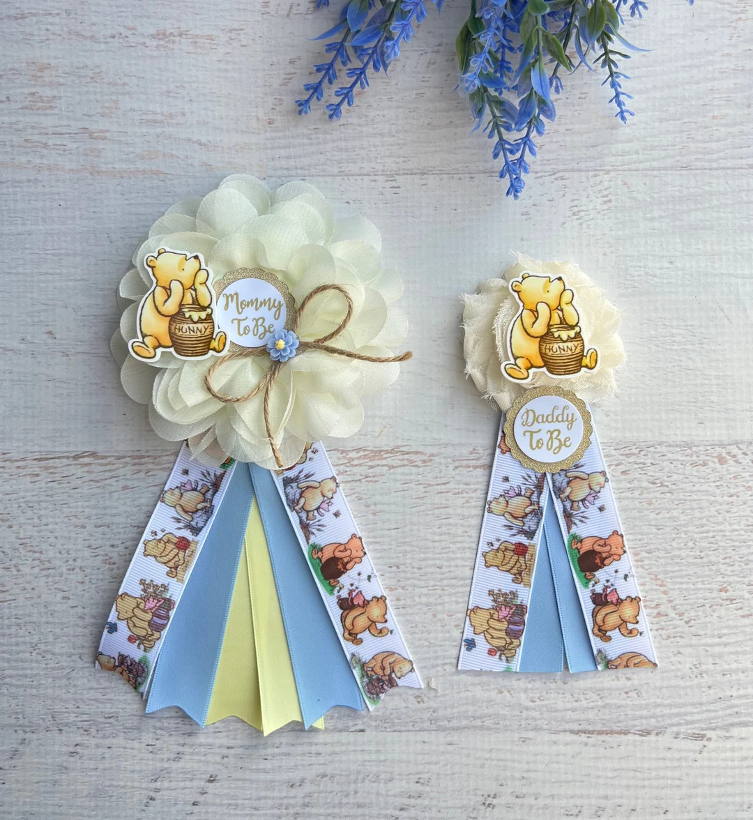 Classic Winnie the Pooh Baby Shower Corsage, Mommy to Be Ribbon Mom Dad Family Pins - Etsy | Etsy (US)