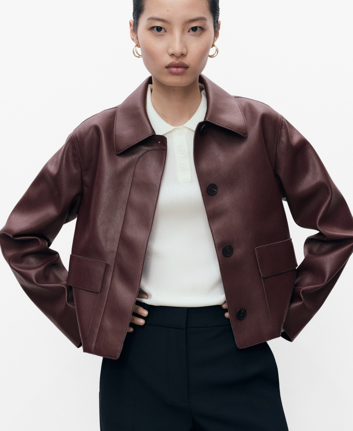 Mango Women's Pockets Leather-Effect Jacket - Maroon | Macy's