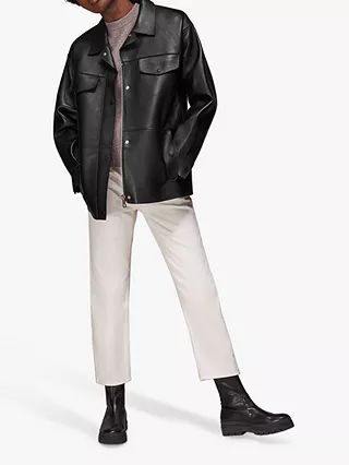 Whistles Clean Bonded Leather Jacket, Black | John Lewis (UK)