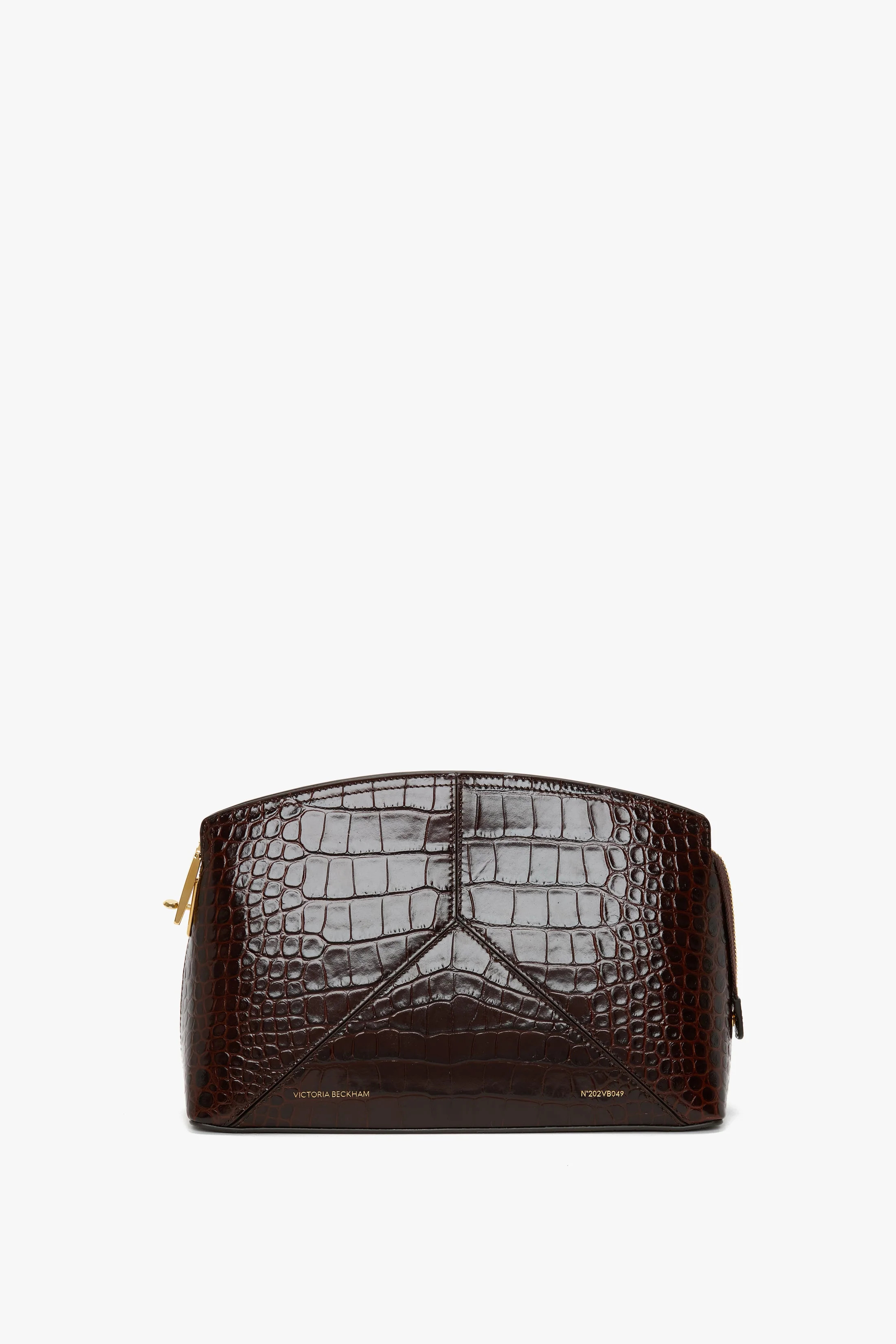 Victoria Clutch Bag In Dark Brown Croc Embossed Leather | Victoria Beckham US