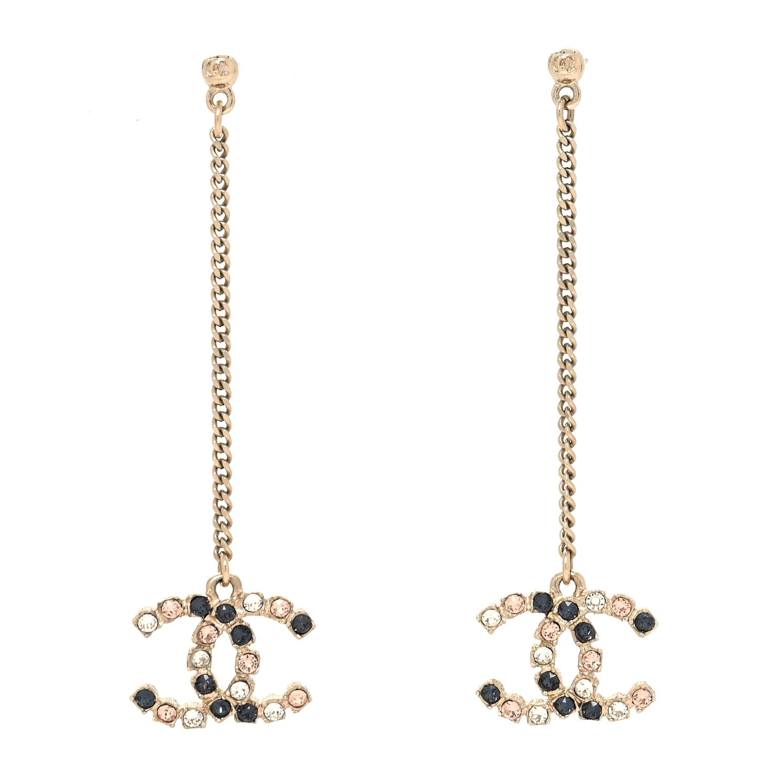 CHANEL Crystal CC Drop Earrings Pink Grey Gold | FASHIONPHILE (US)