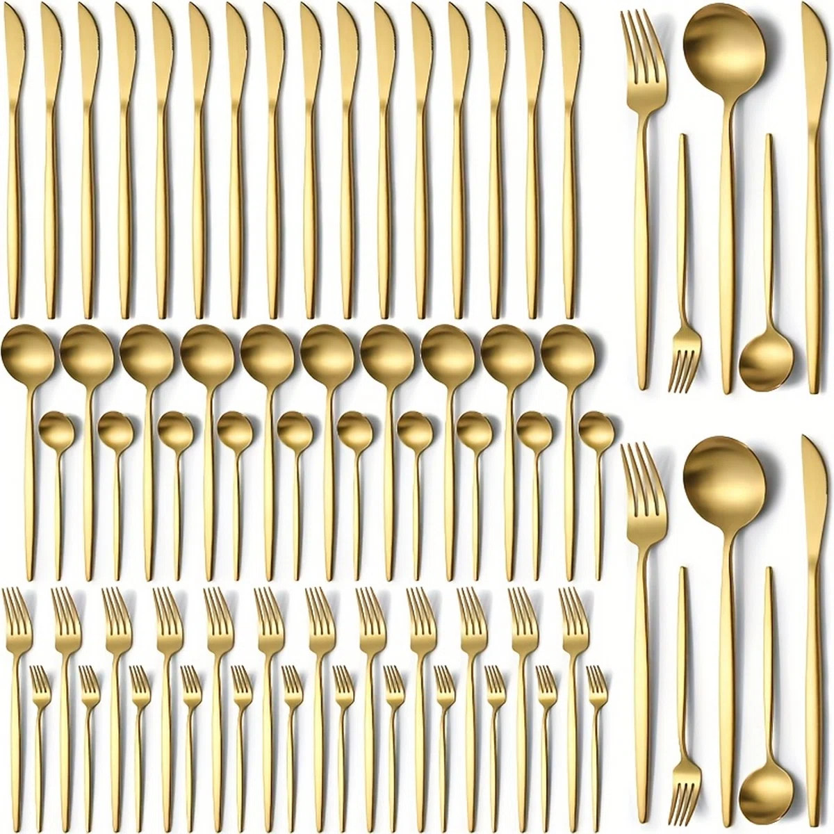 60pcs Gold Silverware Set, Titanium Gold Plated Stainless Steel Flatware Set, Knives Forks Spoons... | Wayfair North America