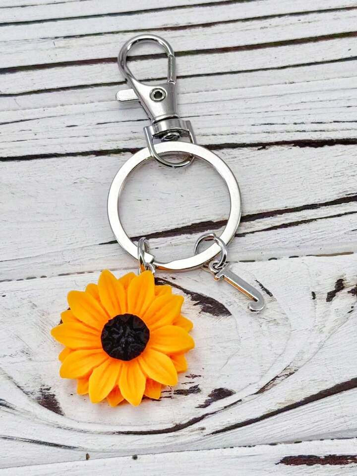 Sunflower Monogram Keychain, Personalized Sunflower Charm Keychain, Sunflower Gift, Gardening Gif... | SHEIN