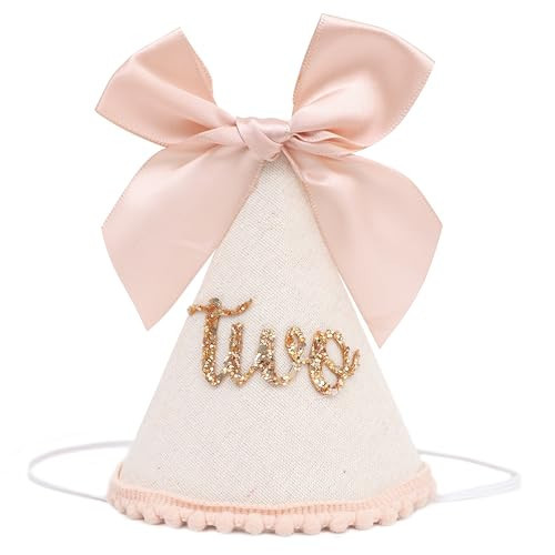 Jissoo 2nd Birthday Hat With Bow - Two Sweet Birthday Party Decorations,Glitter Number Cone Hat Photo Prop,Little Princess Pink Bow Party Hat,Second Birthday Cake Smash (two) | Amazon (US)