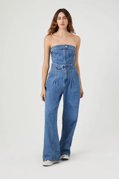 Belted Denim Tube Jumpsuit | Forever 21