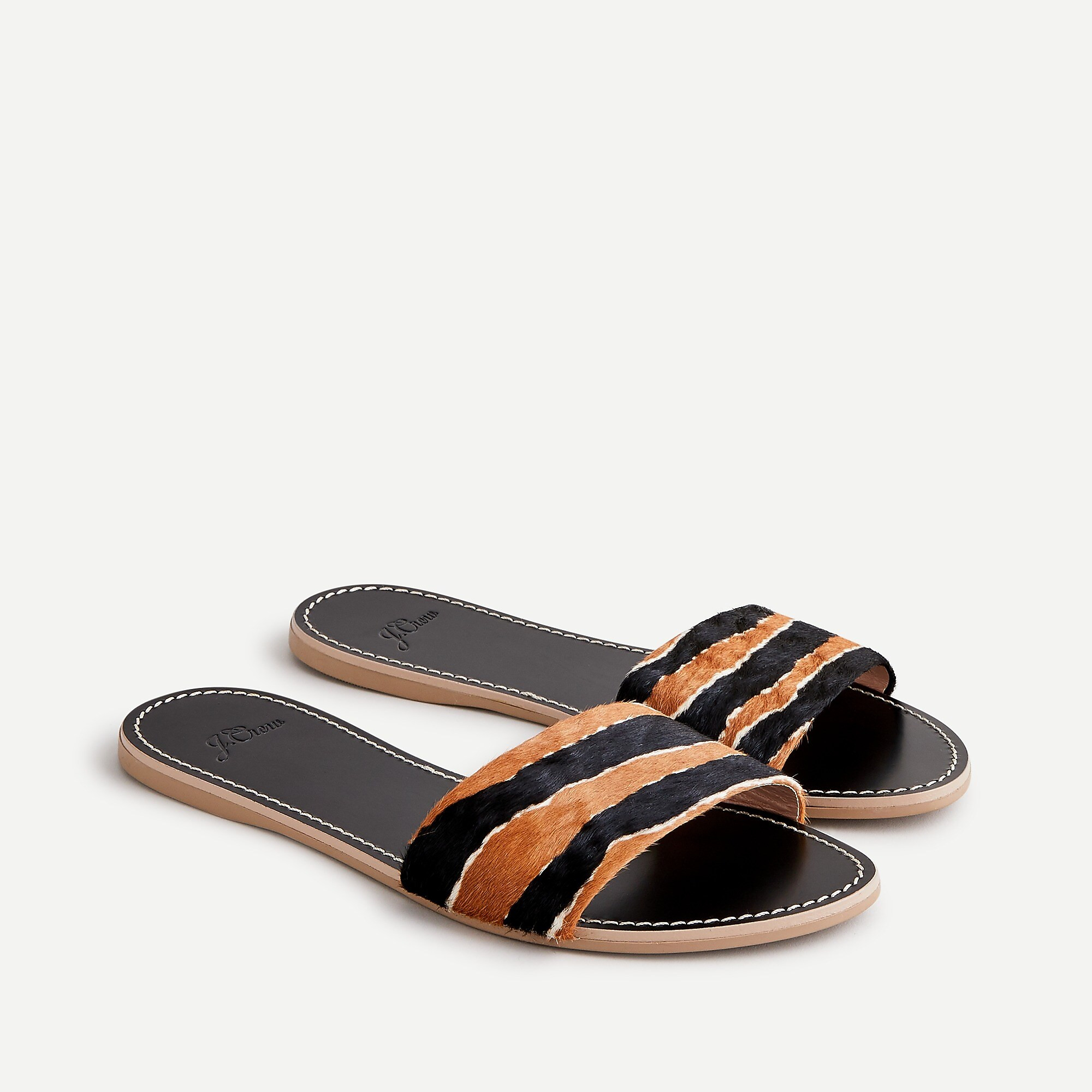 Capri slide sandals in tiger-print calf hair | J. Crew US