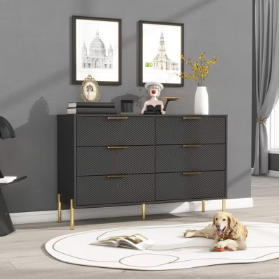 ORRD 6-Drawer Black Dresser with Gold Pulls and Metal Legs - Modern Storage for Hallways, Entryways and Living Rooms | Target