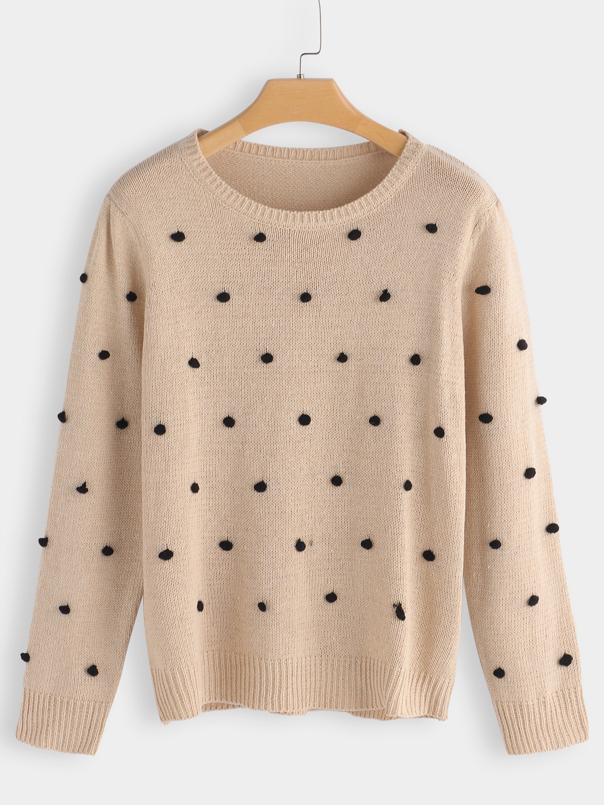 Beige Polka Dot Design Crew Neck Long Sleeves Sweaters | YOINS