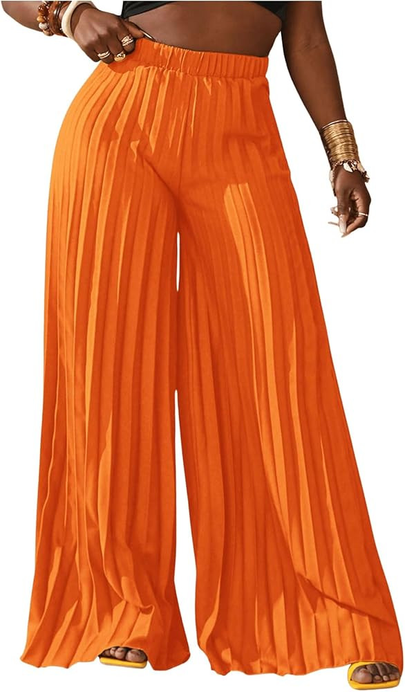 SOLY HUX Women's Wide Leg Palazzo Pleated Pants High Waisted Flowy Loose Dressy Casual Long Trous... | Amazon (US)