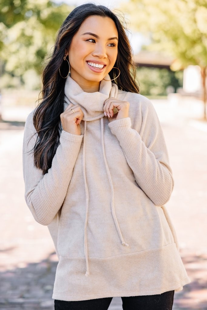 Realized Fun Oatmeal Brown Turtleneck Tunic | The Mint Julep Boutique