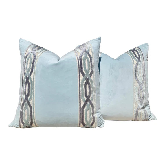 Dust Blue Velvet Pillow Wth Velvet Tape Trim. Lumbar Velvet | Etsy | Etsy (US)