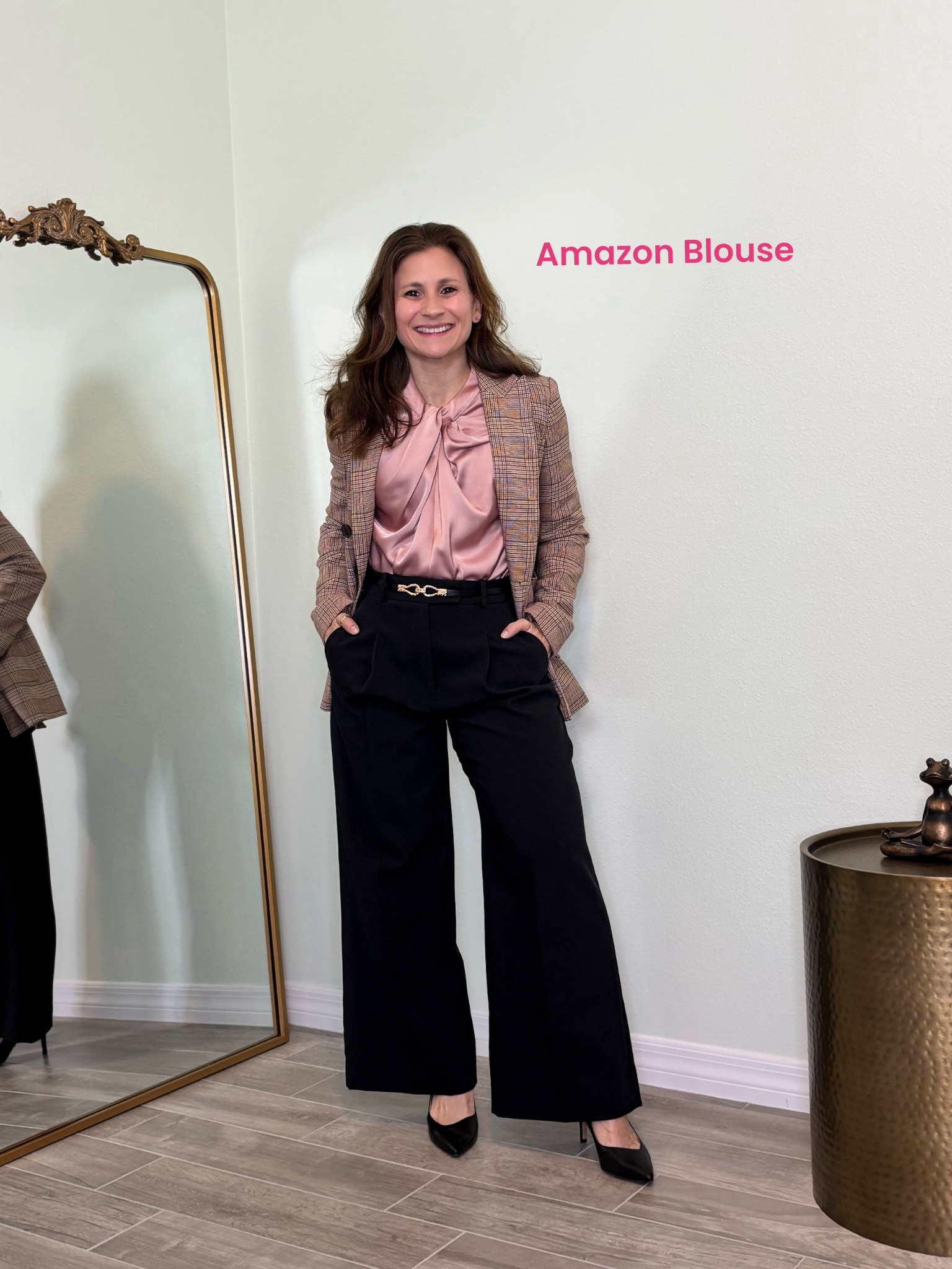Petite friendly office style with my favorite capsule wardrobe pants and blazer. My pink top with beautiful flow is from Amazon 🌸🥰

#LTKOver40 #LTKCyberWeek #LTKWorkwear