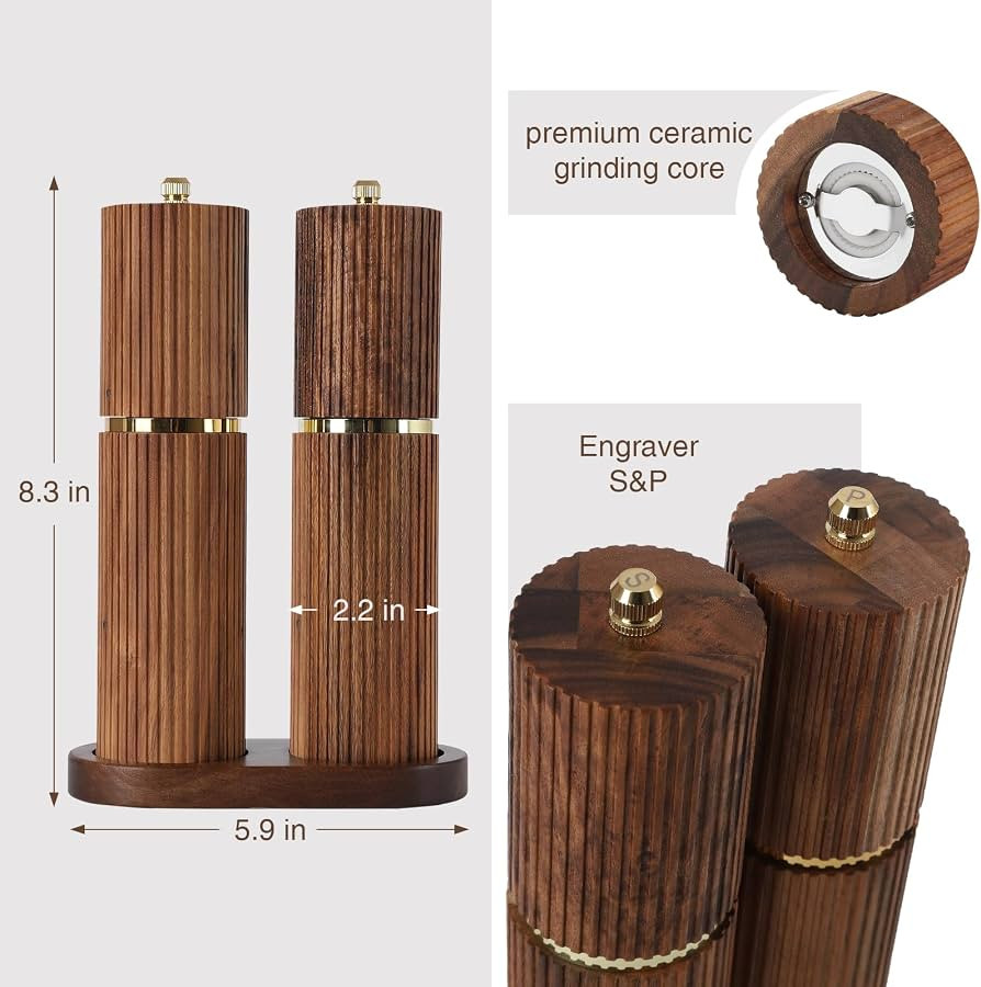 Wooden Salt and Pepper Grinder Set, Refillable Salt and Pepper grinder with adjustable Coarseness... | Amazon (US)