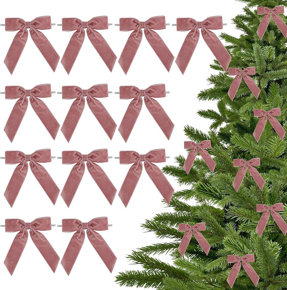 3.5" Dusty Rose Pre Tied Bows Velvet Pink Ribbon Bows, Valentines Gift Bows for Presents, Valenti... | Amazon (US)