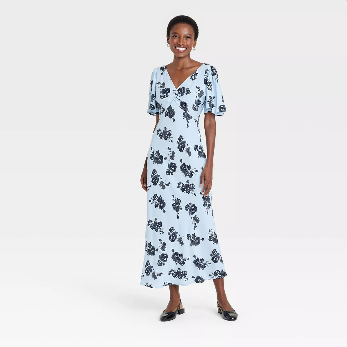 Women's Flutter Short Sleeve Maxi A-Line Dress - A New Day™ Blue Floral | Target