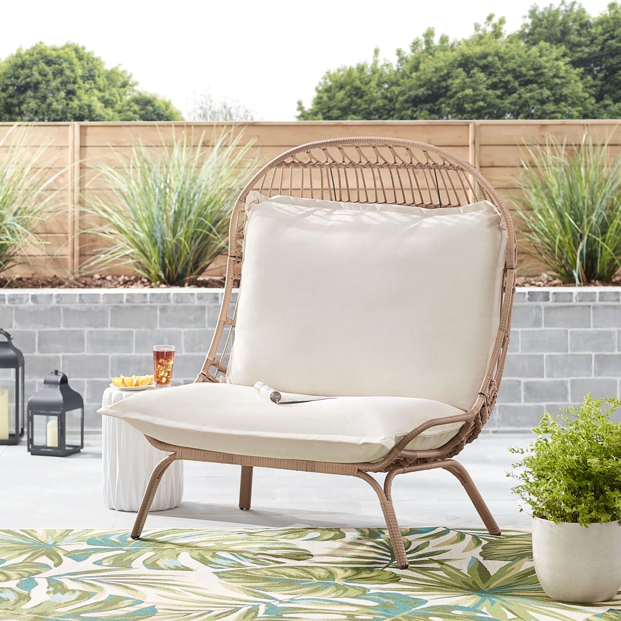 Better Homes & Gardens Willow Sage Steel Outdoor Wicker Patio Cuddle Chair, Brown | Walmart (US)