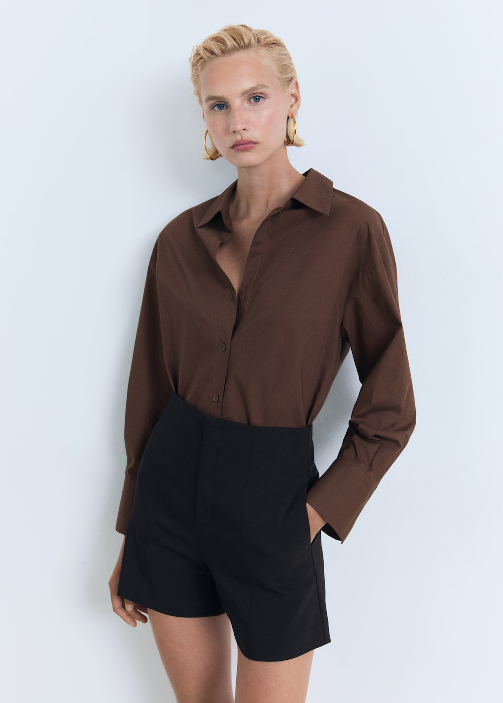 High-waist straight shorts | MANGO (UK)