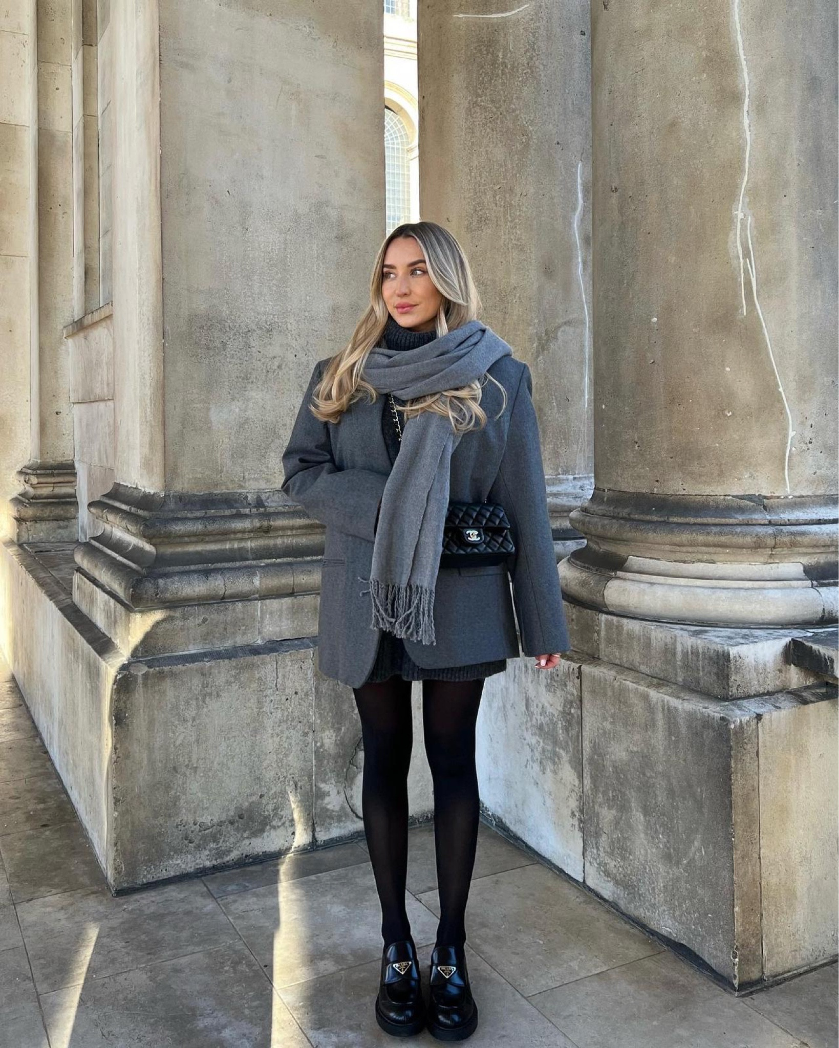 Grey is really having a moment this winter. This monochrome look is so easy to throw together + looks super cute paired with sheer black tights. I've gone with an oversized grey blazer, cosy grey turtleneck + grey scarf with some of my fave black accessories.

#LTKstyletip #LTKeurope #LTKSeasonal
