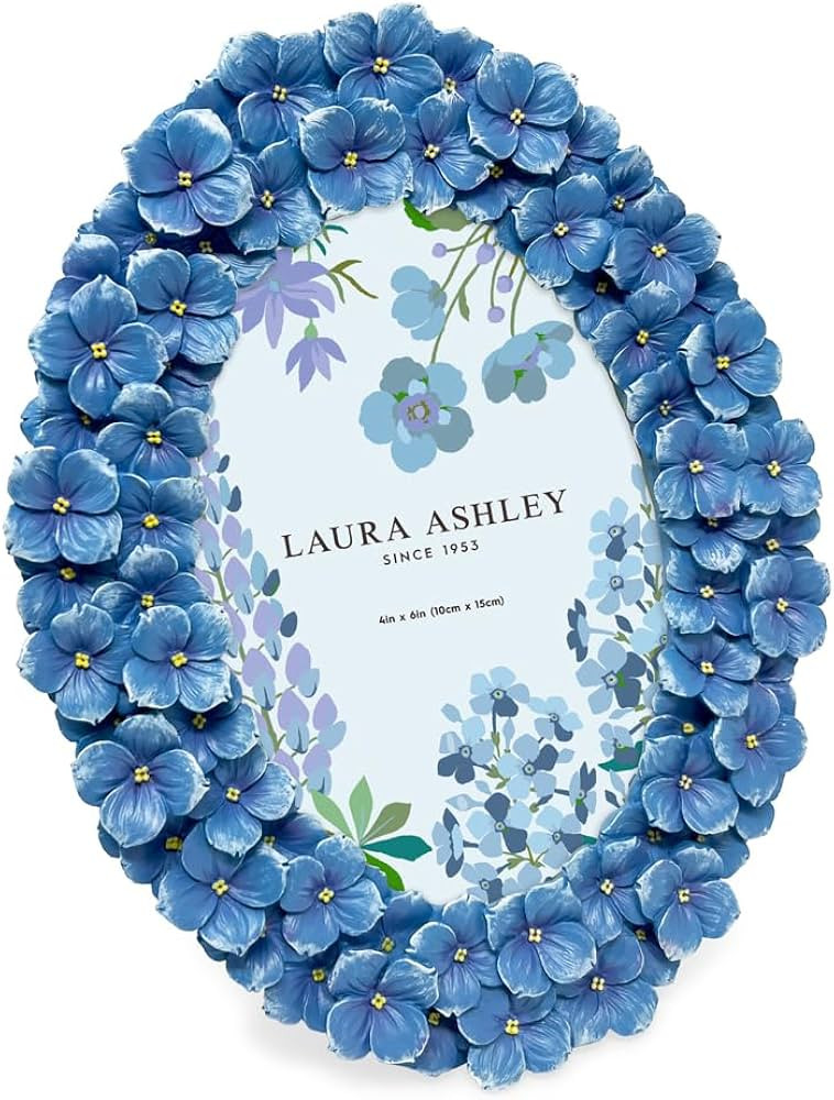 Laura Ashley 4x6 Blue Hydrangea Flower Oval Picture Frame with Easel & Hook | Amazon (US)