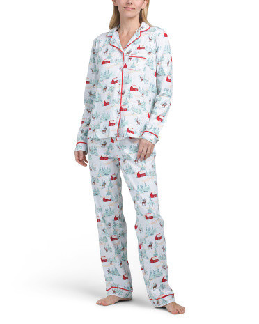 2Pc Organic Cotton Packaged Winter Scene Notch Pajama Set For Women | TJ Maxx