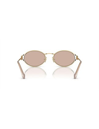 Miu Miu Oval Gold Pink Mirror Internal Silver Female Sunglasses | David Jones | David Jones (Australia & New Zealand)