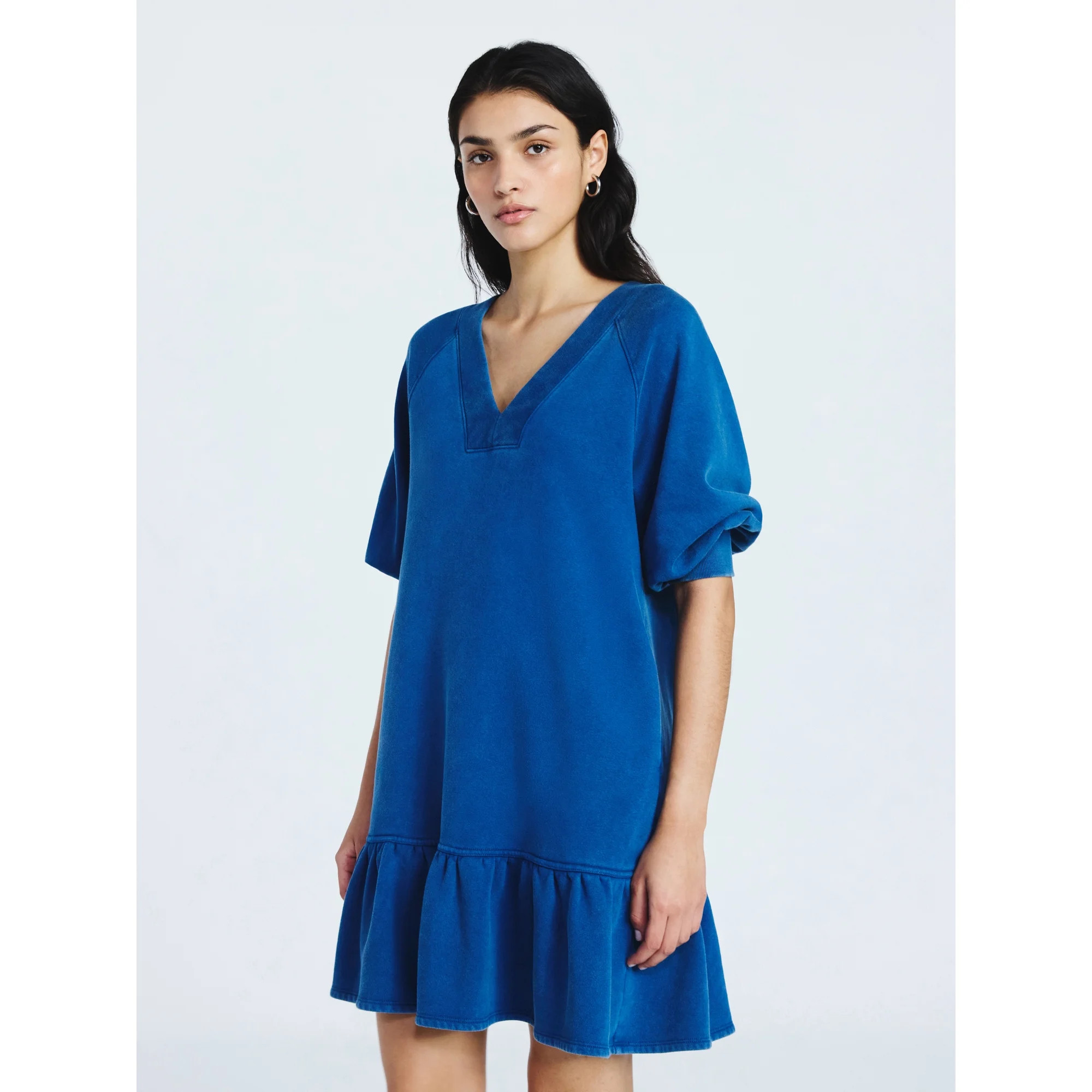 Scoop Women's and Women's Plus Deep V Neck Sweatshirt Mini Dress, Sizes XS-4X | Walmart (US)