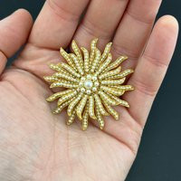 Gold Faux Pearl Starburst Brooch. Victorian Style Large Costume Jewelry Fake Pearls | Etsy (US)