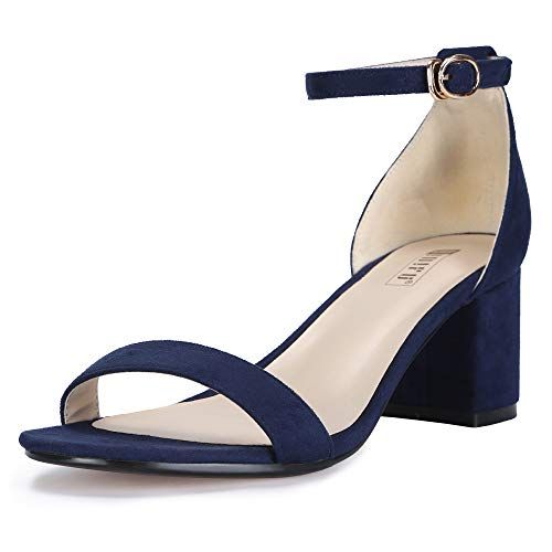 IDIFU Women's Cookie-LO Low Block Heels Chunky Sandals Ankle Strap Wedding Dress Pump Shoes | Amazon (US)