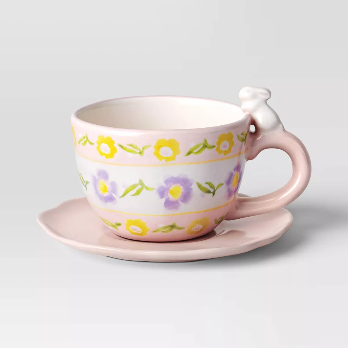 10 fl oz Easter Stoneware Funny Bunny with Floral Tea Cup and Saucer Plate - Threshold™ | Target