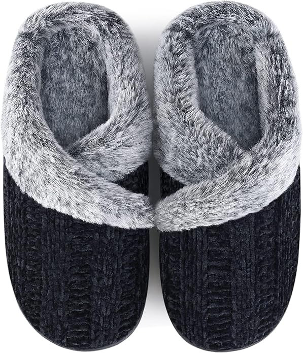 Slippers for Women Fuzzy House Slip on Indoor Outdoor Bedroom Furry Fleece Lined Ladies Comfy Mem... | Amazon (US)