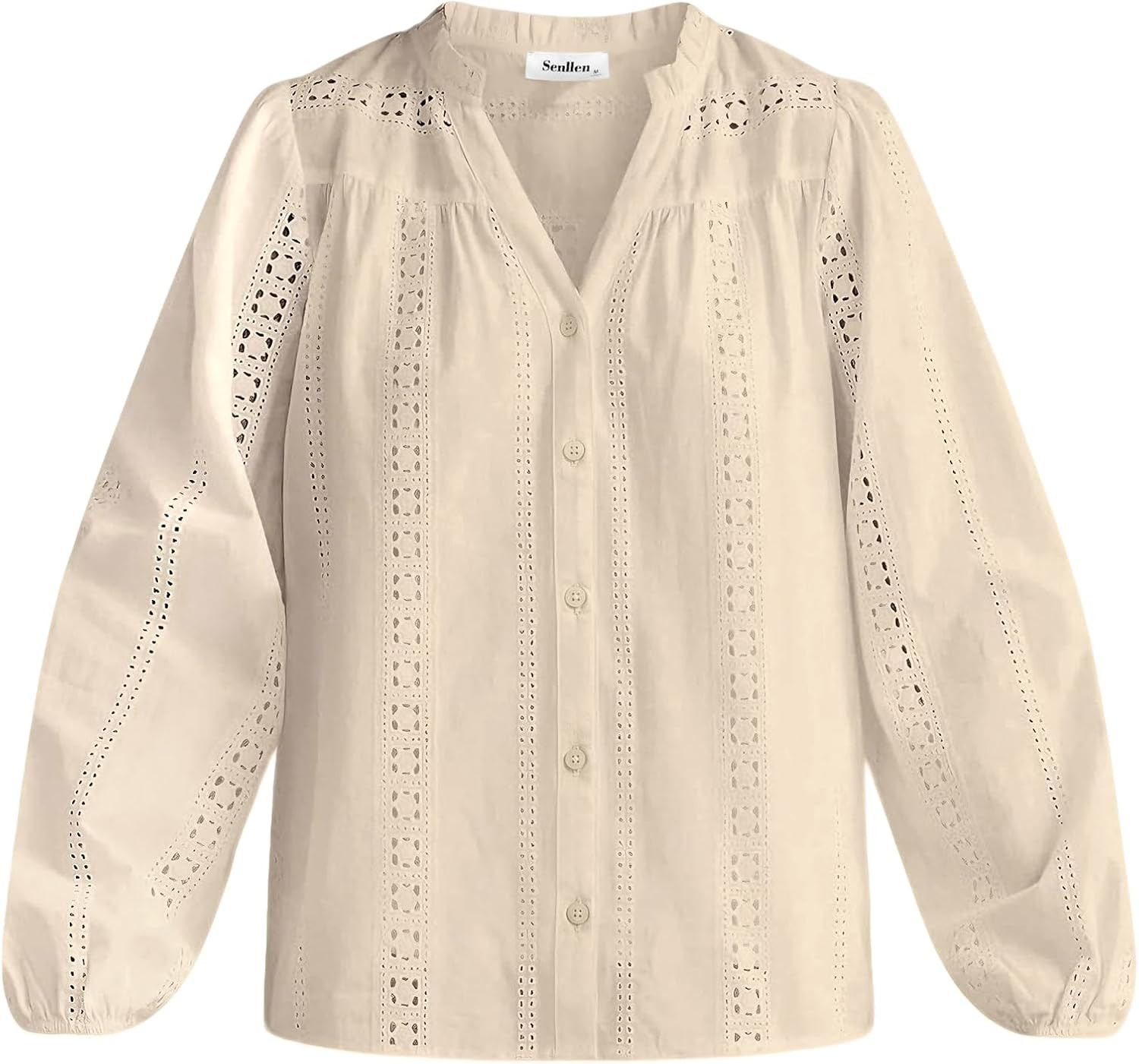 Senllen Womens Button Down Shirts 2026 Eyelet Embroidered Blouses Loose Business Casual Long Sleeve Cotton Tops S-XXL | Amazon (US)