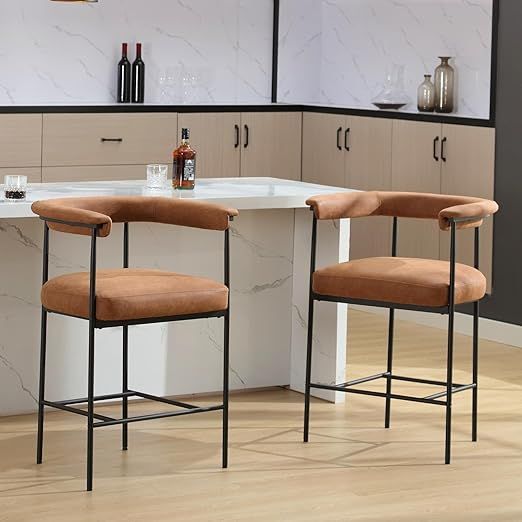HEAH-YO Modern Faux Leather Bar Stools Set of 2, 26 Inches Counter Stools with Back PU Upholstere... | Amazon (US)
