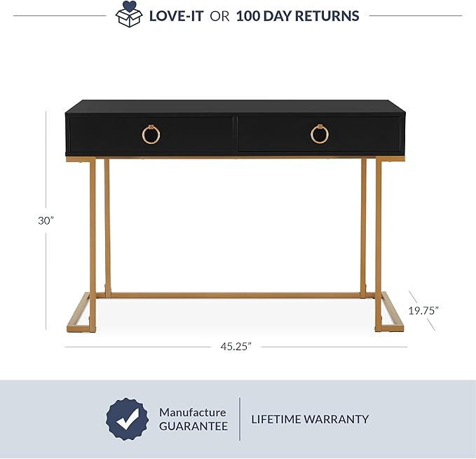 BELLEZE Modern 45 Inch Makeup Vanity Dressing Table or Home Office Computer Laptop Writing Desk w... | Amazon (US)