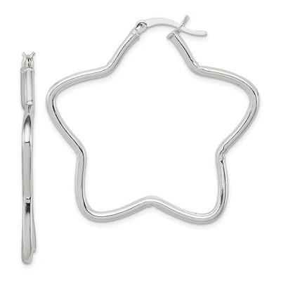Black Bow Jewelry Sterling Silver Star Hoop Earrings - 42mm (1 5/8 Inch) | Target