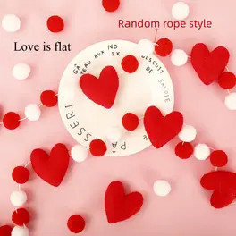 Valentine's Day Romantic Felt Garland - Red Heart & White Pom Poms, No Power Needed, Perfect for ... | Temu Affiliate Program