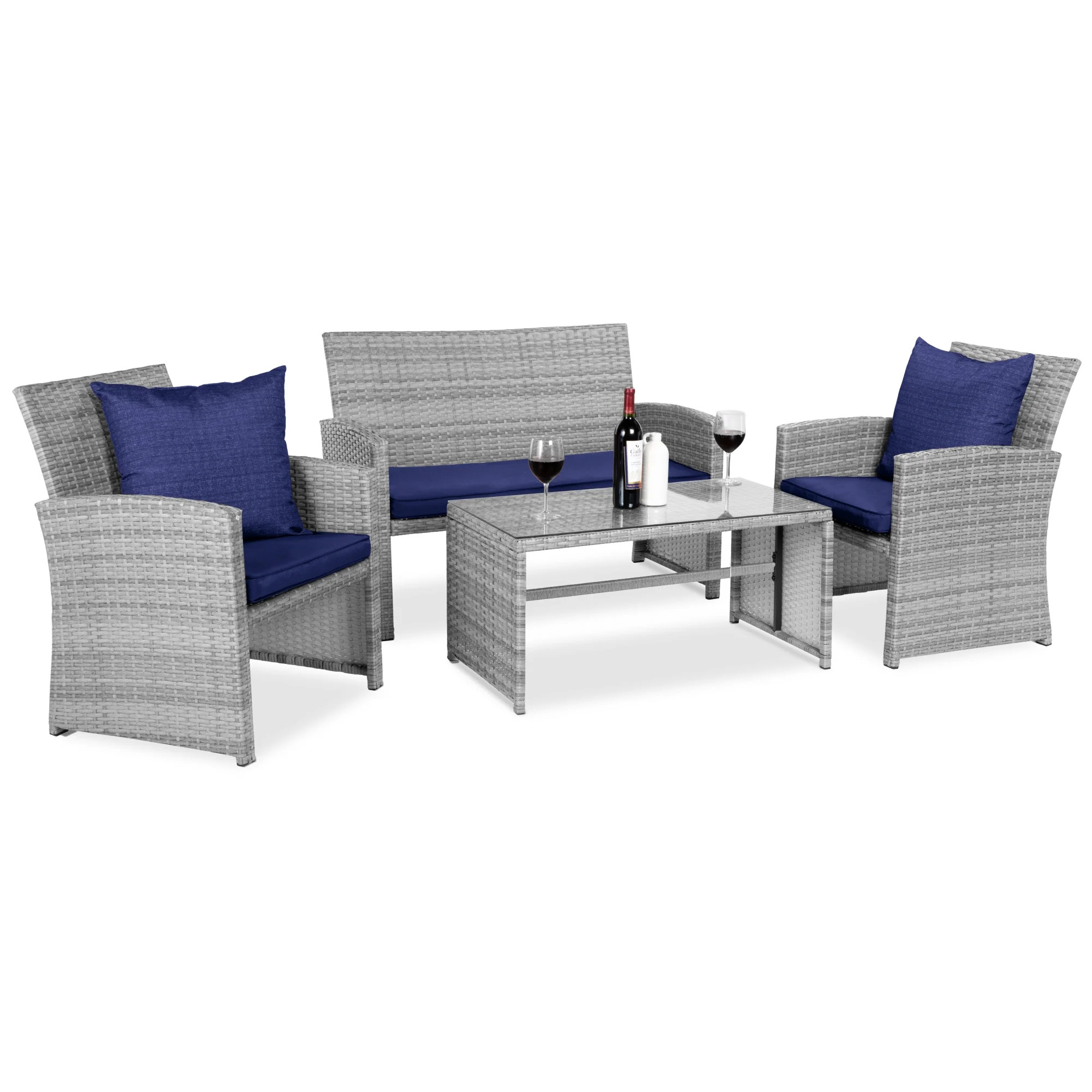 Best Choice Products 4-Piece Wicker Patio Conversation Furniture Set with 4 Seats, Tempered Glass... | Walmart (US)