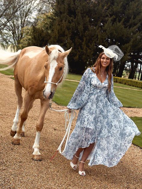 Toni Long Sleeved Pleated Maxi Dress / Blue Floral | STYLECHEAT.COM