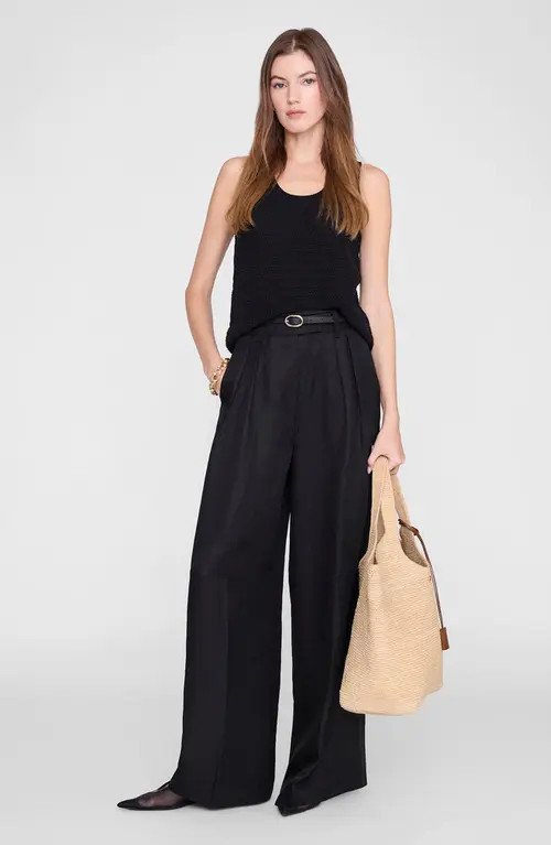 ANINE BING Lou Linen Blend Trouser in Black at Nordstrom, Size 38 | Nordstrom