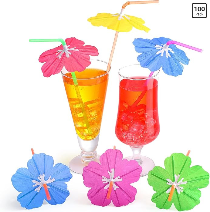 Chengu 100 Pieces Umbrella Straws for Drinks Hawaiian Cocktails Umbrella Straws Summer Beach Luau... | Amazon (US)