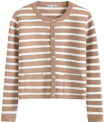 ANRABESS Women Striped Cardigan Sweaters Button Down Cropped Knit Lady Jackets Coat 2025 Fall Out... | Amazon (US)